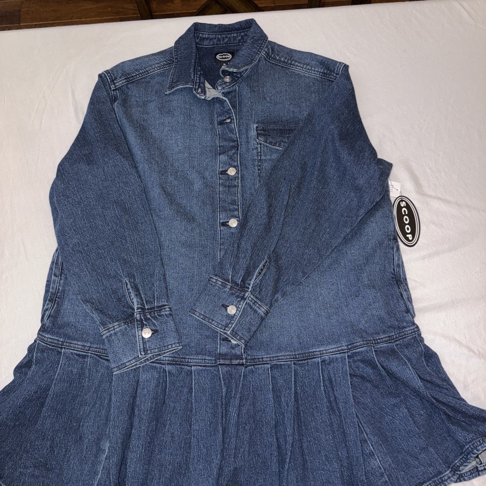 Scoop Women's Denim Shirt Dress Blue Long Sleeve Button Front Collared XL